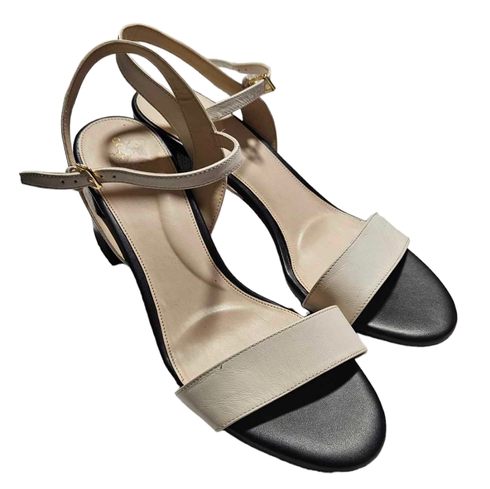 Cole Haan Black and Cream Ankle Strap Heeled Sandals